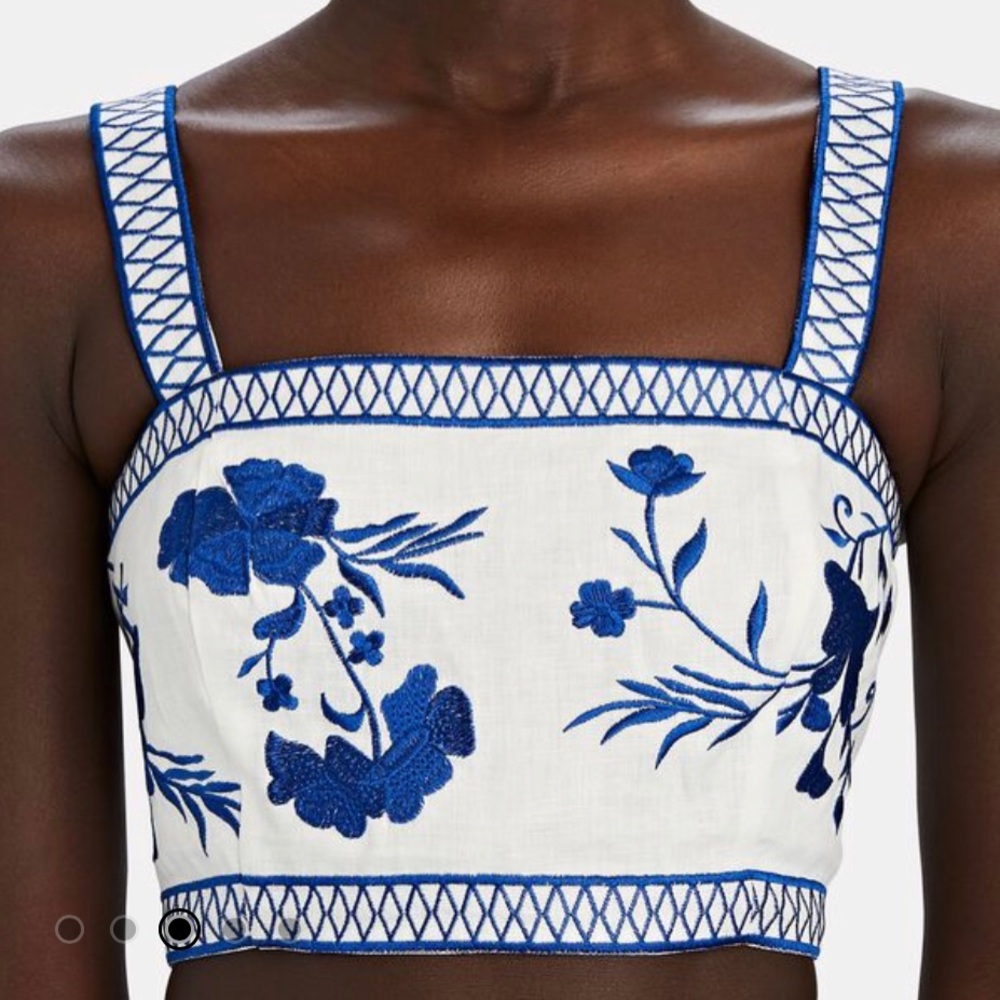 ALEXIS
Olva Embroidered Linen Crop Top